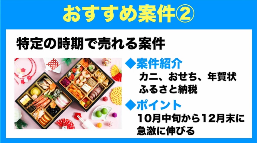 100万円以上稼げる案件②特定の時期に売れる案件