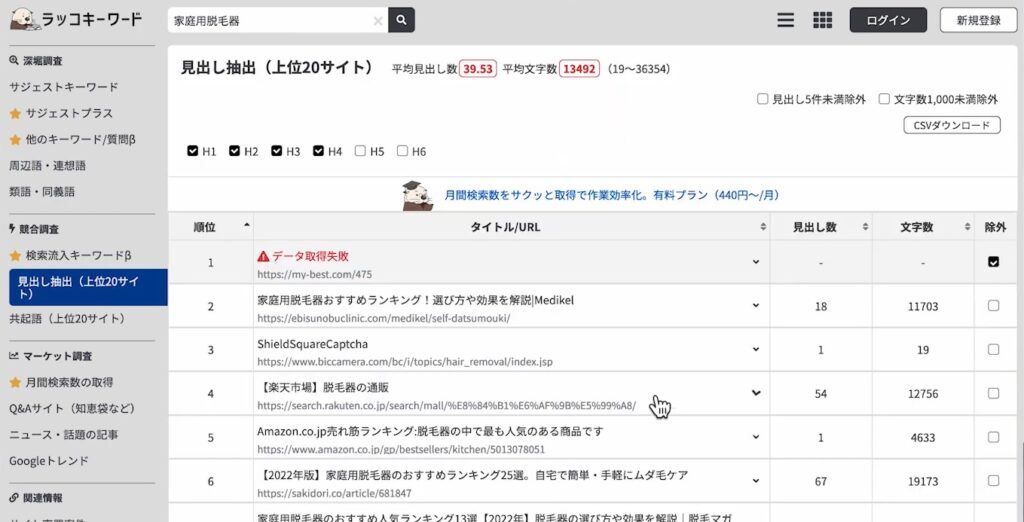 上位サイトの見出しを検索